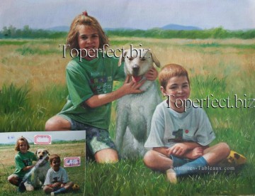 imd022 portrait d’enfants et animal de compagnie Peinture à l'huile